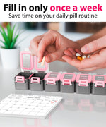 Load image into Gallery viewer, Weekly Pill Organizer 1 time a Day Pill Box 7 Day with Enhanced Waterproof Seal Pink Large compartments Hold Big Vitamins & Supplements Upgraded Locking lids for Home & Travel use Durable Hard case