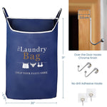 Load image into Gallery viewer, Fine Living Co. Large Hanging Laundry Hamper with Over Door Hooks & Adhesive Durable Space Saving Laundry Bag with Zipper and Wide Open Top Hanging Dorm Laundry Hamper (Navy Blue with Print XL)
