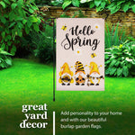 Load image into Gallery viewer, Combo Pack: Garden Flag Stand Black 36 in x 16 in & Garden Flag Hello Spring Decoration Three Bee Gnomes 12x18 DoubleSided Burlap Fabric