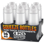 Load image into Gallery viewer, Set of 6 Condiment Squeeze Bottles for Sauces 16 oz Easy to Fill Clear Bottles with Self Closing Valve Ready to Dispense for Dressings Ketchup Mustard & More Durable Reusable Mess Free Design