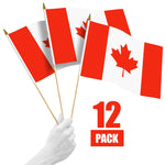 Load image into Gallery viewer, G128 12 Pack Handheld Canada Canadian Stick Flags 12x18 In Printed 150D Polyester, Country Flag, Solid Wooden Stick, Spear Gold Tip