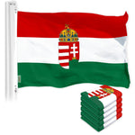 Load image into Gallery viewer, G128 5 Pack: Hungary Hungarian Coat of Arms Flag 3x5 Ft LiteWeave Pro Series Printed 300D Polyester Country Flag, Vibrant Colors, Brass Grommets