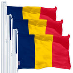 Load image into Gallery viewer, G128 3 Pack: Chad (Chadian) Flag 3x5 feet Printed 150D Indoor/Outdoor, Vibrant Colors, Brass Grommets, Quality Polyester, Much Thicker More Durable Than 100D 75D Polyester