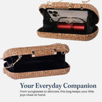 Load image into Gallery viewer, Fine Living Straw Clutch Purse for Women – Hand Woven Crossbody Bag Women's Shoulder Handbags with 2 detachable chains Raffia Wicker Rattan Evening Bag for Winter Wedding Vacation & Casual Outfits Sustainable Stylish