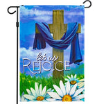 Load image into Gallery viewer, Let Us Rejoice Easter Christian Religious Cross Garden Flag 12x18 In Rustic