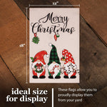 Load image into Gallery viewer, G128 Combo Pack: Garden Flag Stand Black 36 in x 16 in & Garden Flag Merry Christmas Decoration Three Festive Gnomes 12x18 DoubleSided Burlap Fabric