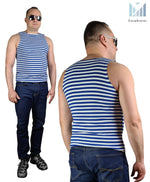 Load image into Gallery viewer, Tank Top Sleeveless Shirt Cotton Light Blue Original Telnyashka Тельняшка (L)