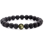 Load image into Gallery viewer, Black Lava Rock Beads Natural Stone Bracelets with Pyrite Set of 2 Healing Crystal Energy Activation Power Chakra Reiki Elastic Stretch Bracelet for Protection Man Women Diffuser Elastic Yoga 8mm