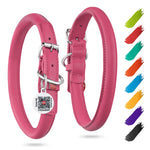 Load image into Gallery viewer, Rolled Leather Dog Collar Padded Small Dogs 8–10 in Neck Pink