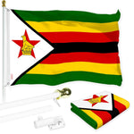 Load image into Gallery viewer, Combo Pack 6 Ft Tangle Free Aluminum Spinning Flagpole White and Zimbabwe Flag
