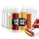 Load image into Gallery viewer, 10 Pack Plastic Condiment Squeeze Bottles 12 oz Refillable Squirt Bottles with Narrow Tip Leak Resistant Great for Oil Sauces Ketchup Mayonnaise Syrup Dressing BBQ Grilling & Catering Use