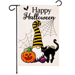 Load image into Gallery viewer, Garden Flag Happy Halloween Gnome with Pumpkin and Black Cat 12x18 Blockout Fabric
