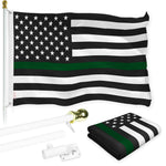 Load image into Gallery viewer, Combo Pack Flag Pole 6 FT White Tangle Free and Thin Green Line Flag 3x5 FT