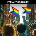 Load image into Gallery viewer, G128 2 Pack: LGBT Progress Rainbow Pride Car Flag 11x17 In Double LiteWeave Pro Series Double Sided Printed 150D Polyester Flagpole Included Perfect for Festival Celebrations, Parades