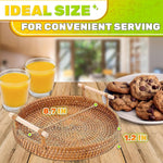 Load image into Gallery viewer, Rattan Tray 8.7 Inch Round Woven Serving Basket with Handles Decorative Tray for Coffee Table Bread Fruit Vegetables Restaurant & Home Use