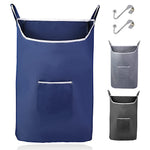 Load image into Gallery viewer, Fine Living Co. Large Hanging Laundry Hamper with Over Door Hooks & Adhesive Durable Space Saving Laundry Bag with Zipper and Wide Open Top Hanging Dorm Laundry Hamper (Navy Blue XL)