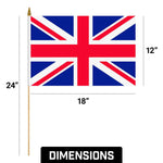 Load image into Gallery viewer, G128 24 Pack Handheld United Kingdom UK Stick Flags 12x18 In Printed 150D Polyester, Country Flag, Solid Wooden Stick, Spear Gold Tip