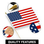 Load image into Gallery viewer, G128 24 Pack Handheld American USA Stick Flags 12x18 In Printed 150D Polyester, Country Flag, Solid Wooden Stick, Spear Gold Tip, Great for Patriotic Decorations