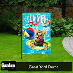 Load image into Gallery viewer, G128 Combo Pack: Garden Flag Stand Black 36x16 Inch & Garden Flag Summer Fun with Cat in Pool 12x18 Inch