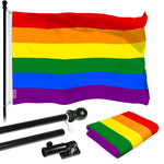 Load image into Gallery viewer, Combo Pack: 6 Ft Tangle Free Aluminum Spinning Flagpole (Black) & LGBT Rainbow Pride Flag 3x5 Ft, LiteWeave Pro Series Printed 150D Polyester Pole with Flag Included