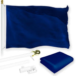 Load image into Gallery viewer, Combo Pack: 6 Feet Tangle Free Spinning Flagpole (White) Solid Blue Flag 3x5 ft Printed 150D Brass Grommets (Flag Included) Aluminum Flag Pole