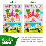 Load image into Gallery viewer, Garden Flag Happy Easter Rabbit Gnome in Truck 12x18 inch Blockout Fabric
