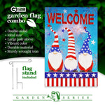 Load image into Gallery viewer, Combo Pack: Garden Flag Stand Black 36 in x 16 in & Garden Flag Patriotic Decoration Welcome 3 Gnomes 12x18 DoubleSided Blockout Fabric