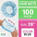 Load image into Gallery viewer, Blue Disposable Hair Net 28 Inch Pack of 100 Nylon Hairnet Medical. Disposable Hair Cap Unisex Surgical Head Cover Elastic Hairnets for Cooking Cleaning Food Service