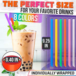 Load image into Gallery viewer, Large Pack of 300 Boba Straws Individually Wrapped – Thick Smoothie Straws Disposable for Milkshakes Bubble Tea Ice Lattes & Lemonade Bar Supplies – (0.4 Wide 9.25 Tall) 8 Colors Smooth Edges