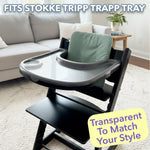 Load image into Gallery viewer, Tray Cover for Stokke Tripp Trapp High Chair Clear Easy Clean Glossy Surface with Suction Plate Lock Perfect Snap On Fit Protects Original Tray Dishwasher Safe