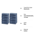 Load image into Gallery viewer, Resort Collection Soft Washcloth Face Body Towel Set 12 Pack Blue 12x12 Luxury