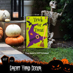 Load image into Gallery viewer, G128 Halloween Garden Flag, Trick or Treat Quote with Witch Garden Yard Decorations, 12x18 Inch Printed 150D Polyester Rustic Holiday Seasonal Outdoor Flag
