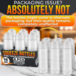 Load image into Gallery viewer, Set of 6 Condiment Squeeze Bottles for Sauces 16 oz Easy to Fill Clear Bottles with Self Closing Valve Ready to Dispense for Dressings Ketchup Mustard & More Durable Reusable Mess Free Design
