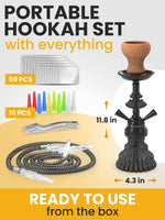 Load image into Gallery viewer, Hookah Set 2 Hose Black 12 inch Hookah 50 Foil Bowl 10 Tips 2 Mouthpieces Tongs