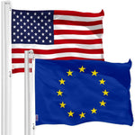 Load image into Gallery viewer, G128 Combo Pack: American USA Flag 3x5 Ft & European Union Flag 3x5 Ft, Both Printed 150D Polyester, Indoor/Outdoor, Brass Grommets