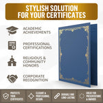 Load image into Gallery viewer, 50 Pack Premium Blue Certificate Holders 8.5 x 11 inch Heavyweight 300gsm Cardstock Diploma Holder & Certificate Folder Award Certificate Folders for Graduation with Gold Foil Diploma Cover