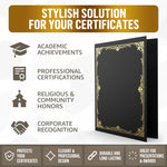 Load image into Gallery viewer, 50 Pack Premium Black Certificate Holders 8.5 x 11 inch Heavyweight 300gsm Cardstock Diploma Holder & Certificate Folder Award Certificate Folders for Graduation with Gold Foil Diploma Cover