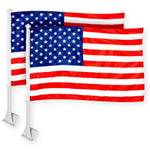 Load image into Gallery viewer, G128 2 Pack: American USA Car Flag 11x17 In Double LiteWeave Pro Series Double Sided Printed 150D Polyester Flagpole Included Perfect for Festival Celebrations, Parades