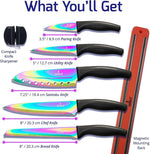 Load image into Gallery viewer, Kitchen Knife Set Kit 5 Professional Grade Iridescent Blade Knives Includes Knife Sharpener & Magnetic Wall Hanger All Blue with Black Knife Rack
