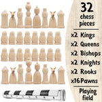 Load image into Gallery viewer, Unfinished Wood Chess Pieces with Vinyl Chess Board Paint Your Own Chess Set