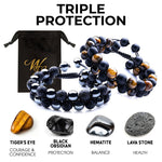 Load image into Gallery viewer, Black Obsidian Hematite Triple Protection Bracelet Blue Tiger Eye Beads Lava