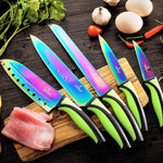 Load image into Gallery viewer, Kitchen Knife Set Kit 5 Dishwasher Safe Colorful Knives Knife Sharpener & Magnetic Wall Bar Titanium Non Stick Plating Stainless Steel