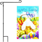 Load image into Gallery viewer, Combo Pack: Garden Flag Stand Black 36x16 Inch & Garden Flag Happy Easter Carrots Colorful Eggs with Bunny in Basket 12x18 Inch