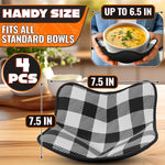 Load image into Gallery viewer, 4 Piece Microwave Bowl Holder Set – 7.5 x7.5 Microwave Bowl Holders for Hot Food Black and White Checkered Fabric for Safe & Easy Handling – Machine Washable