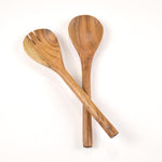 Load image into Gallery viewer, The Fine Living Co. Acacia Salad Servers 11 Inches Wooden Spoon Handcrafted Kitchen Utensils for Mixing Tossing Cooking (2 Piece Set Natural)