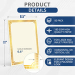 Load image into Gallery viewer, 50 Sheets Certificate Paper 8.5 x 11 for Printing Letter Size 180 GSM Printable Award Certificate Paper with Gold Foil Border Blank Diploma Certificates Graduation Achievement Document Cardstock