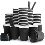 Load image into Gallery viewer, Insulated Disposable Coffee Cups with Lids & Straws 12 oz 100 Packs Black Cups