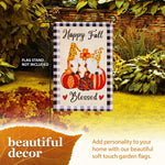 Load image into Gallery viewer, Garden Flag Happy Fall Blessed Two Gnomes Sitting on Pumpkins 12x18 Blockout Fabric