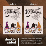 Load image into Gallery viewer, G128 Combo Pack: Garden Flag Stand Black 36 in x 16 in & Garden Flag Happy Halloween Decoration Three Gnomes Spider Web 12x18 DoubleSided Burlap Fabric