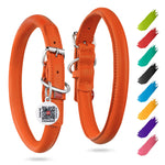 Load image into Gallery viewer, Orange Ultra Soft Rolled Leather Dog Collar for XSmall Dogs 10 - 13 inch Neck